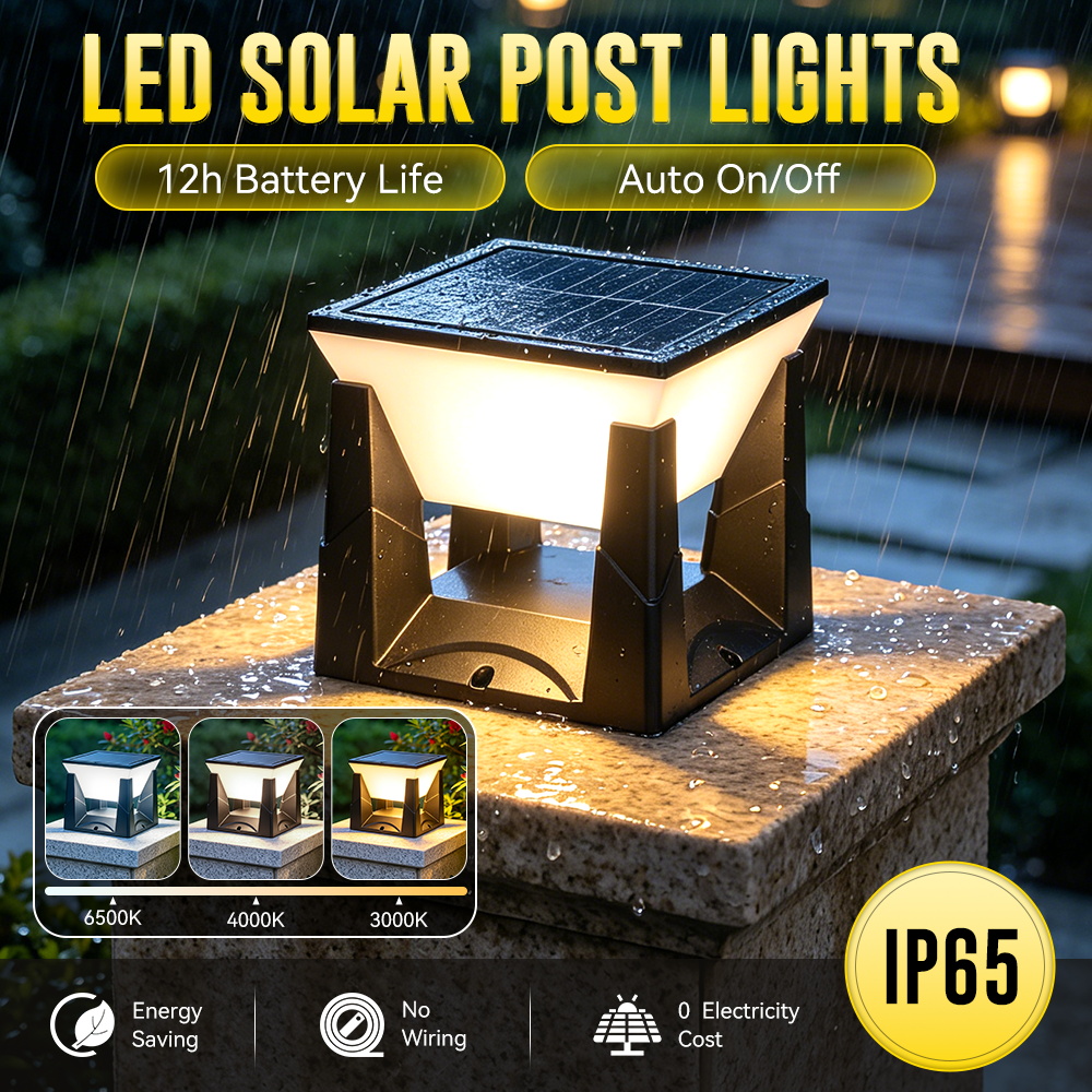 Outdoor Yard Lighting Fixtures - 3-Color Solar Post Light IP65 Waterproof