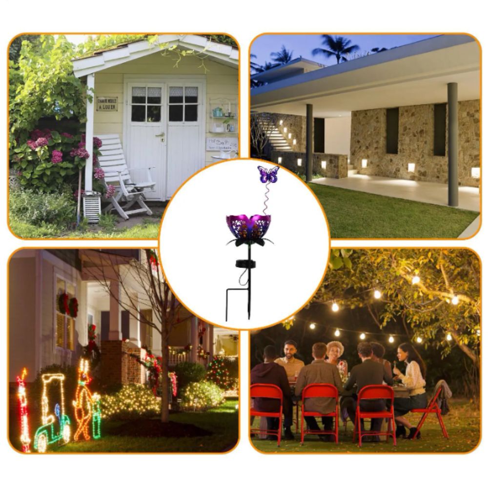 Outdoor Lighting Ground Fixtures - Lotus Shaped Solar Powered Lamp Iron
