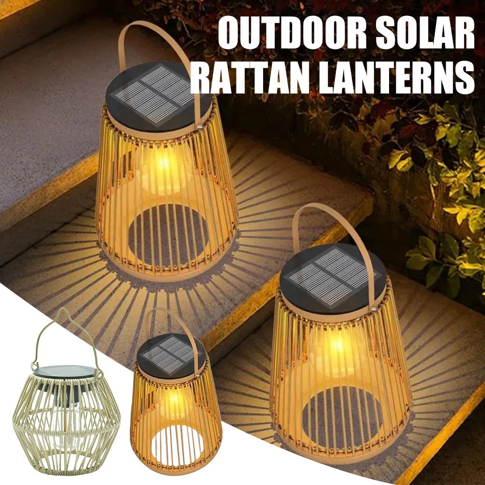 Outdoor Lighting Lamps - IP65 Waterproof Solar Rattan Lantern Por