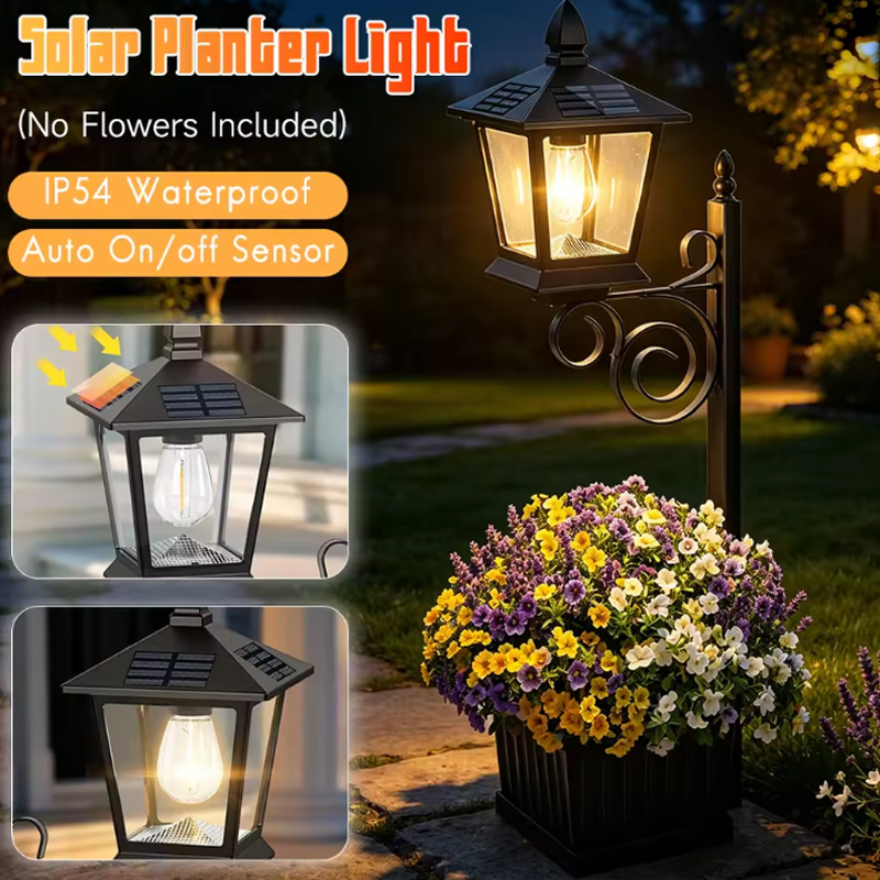 Outdoor Lighting Lamps - 2-in-1 Solar Garden Planter Lamp Warm