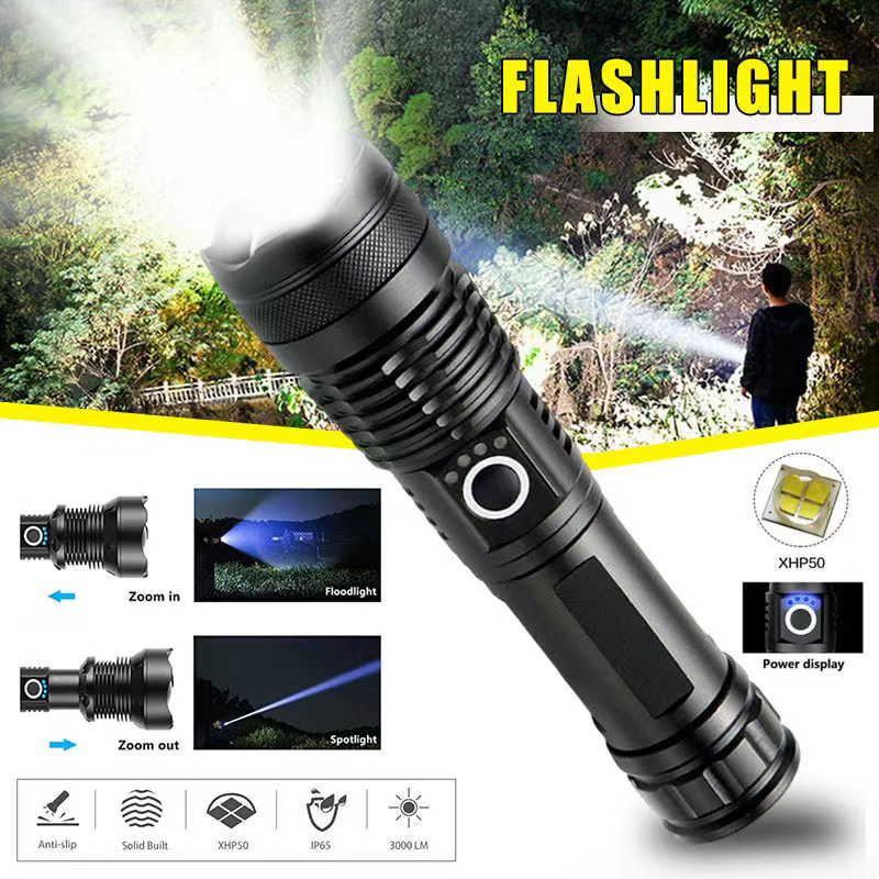 Outdoor Lighting Electric - High Power XHP70 Led Flashlight USB-C